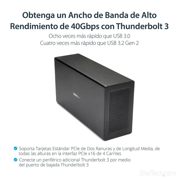 StarTech.com TB31PCIEX16 Chasis de Expansión Thunderbolt 3 PCIe x16 para Portátil y Sobremesa - Ranura Externa, DisplayPort, 40 Gbps, Negro