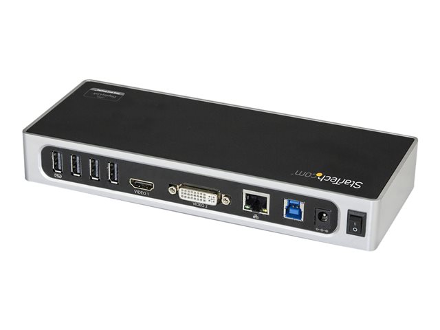 Startechcom DK30A2DH Estación de Conexión 10 en 1 USB 3.0 HDMI DVI RJ45 USB 3.0 Carga Rápida Negro Plata