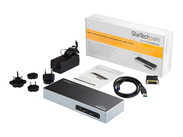Startechcom DK30A2DH Estación de Conexión 10 en 1 USB 3.0 HDMI DVI RJ45 USB 3.0 Carga Rápida Negro Plata