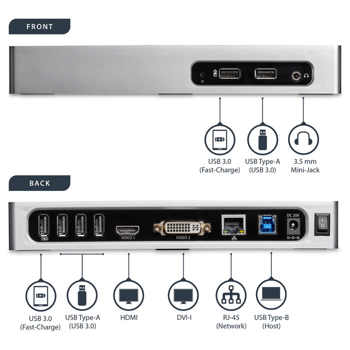 StarTech.com DK30ADD Docking Station para Doble Monitor USB 3.2 Gen 1