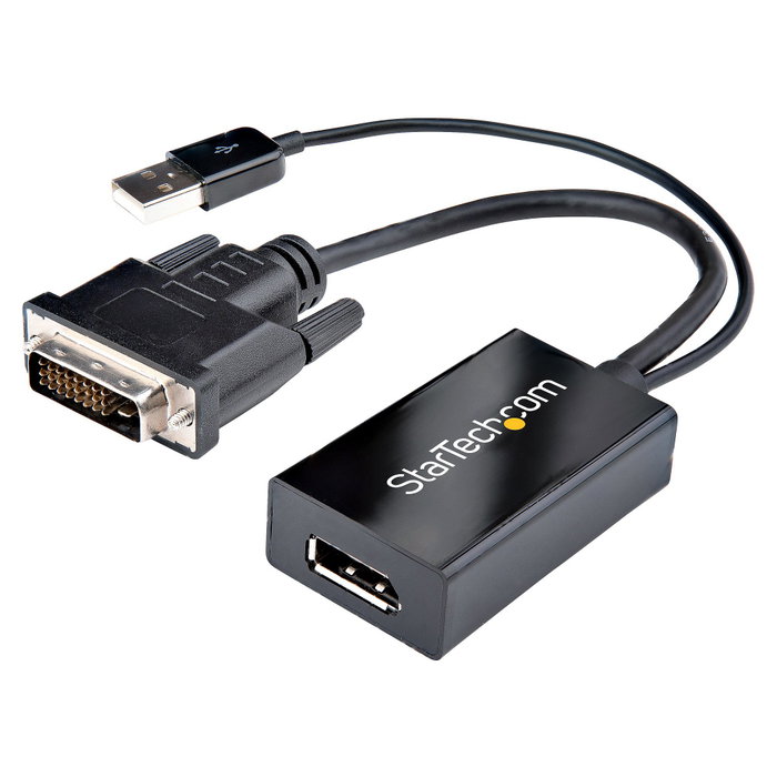 StarTech.com Adaptador DVI-D a DisplayPort con alimentación USB, Negro