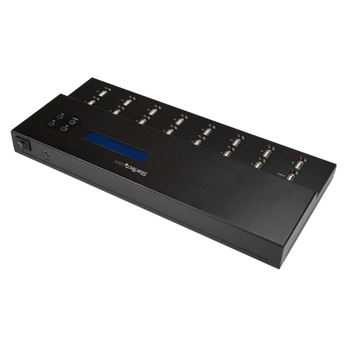 StarTech Duplicador USB Autónomo 1 a 15 - Clonador de Memorias USB 2.0, Copia Sector por Sector 1.5 GB/min, Pantalla LCD, Hasta 2 TB, Negro