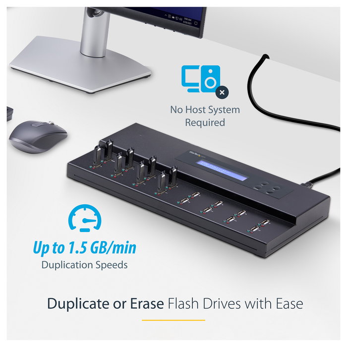 StarTech Duplicador USB Autónomo 1 a 15 - Clonador de Memorias USB 2.0, Copia Sector por Sector 1.5 GB/min, Pantalla LCD, Hasta 2 TB, Negro