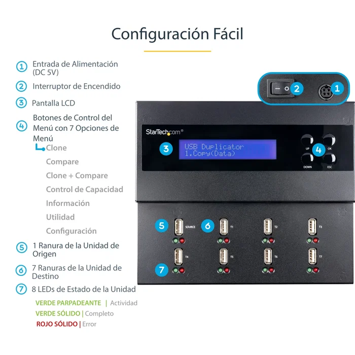 StarTech Duplicador y Borrador Autónomo 1:7 para Memorias USB USBDUPE17 StarTech Duplicador y Borrador Autónomo 1:7 para Memorias USB USBDUPE17
