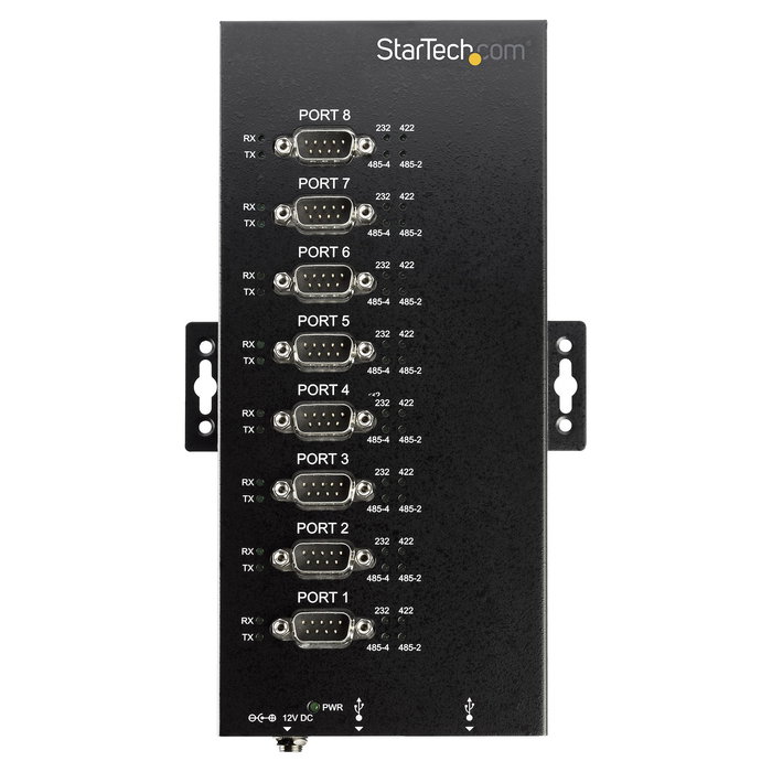 StarTech.com Adaptador USB a Serie Industrial 8 Puertos RS232/422/485 15kV ESD IP30 DIN Rail Negro Acero