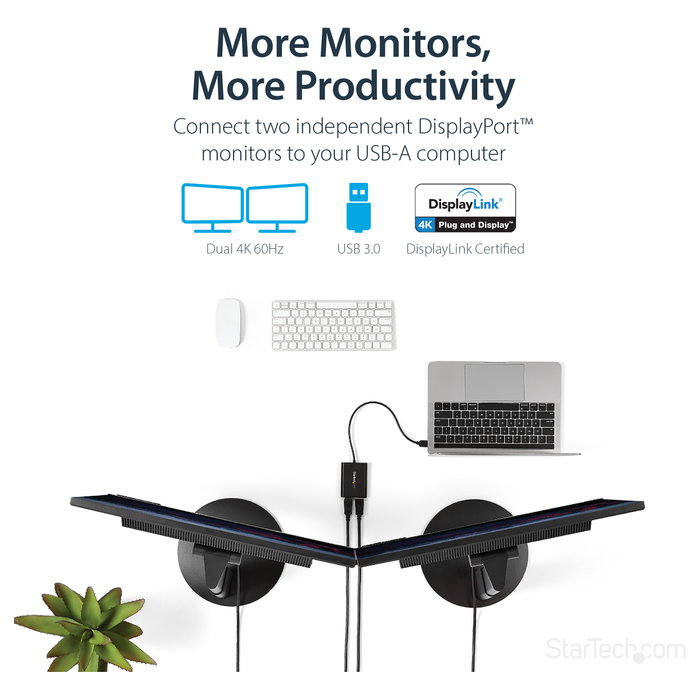 StarTech.com Adaptador Gráfico Externo USB 3.0 a DisplayPort Doble | Conversor USB 3.0 a DP con Video Doble 4K 60Hz
