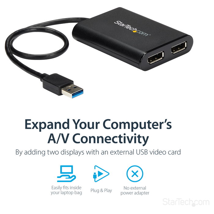 StarTech.com Adaptador Gráfico Externo USB 3.0 a DisplayPort Doble | Conversor USB 3.0 a DP con Video Doble 4K 60Hz