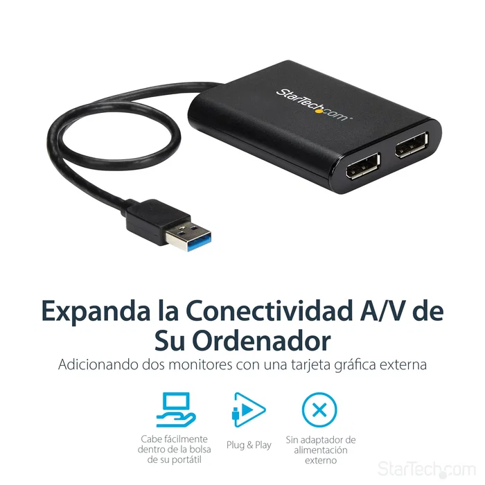 StarTech Adaptador Gráfico USB 3.0 a Doble DisplayPort 4K 60Hz Negro StarTech Adaptador Gráfico USB 3.0 a Doble DisplayPort 4K 60Hz Negro