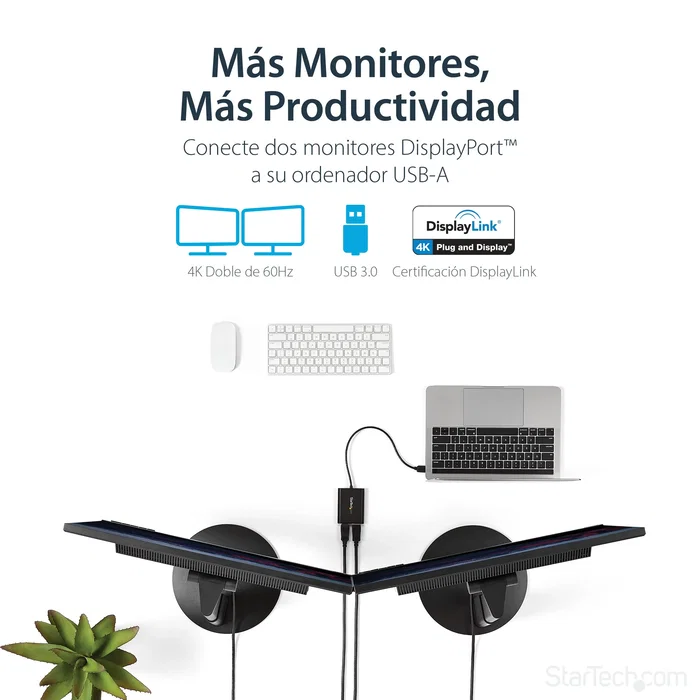StarTech Adaptador Gráfico USB 3.0 a Doble DisplayPort 4K 60Hz Negro StarTech Adaptador Gráfico USB 3.0 a Doble DisplayPort 4K 60Hz Negro