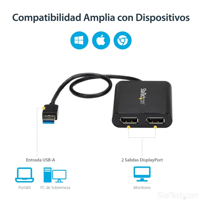 StarTech Adaptador Gráfico USB 3.0 a Doble DisplayPort 4K 60Hz Negro StarTech Adaptador Gráfico USB 3.0 a Doble DisplayPort 4K 60Hz Negro