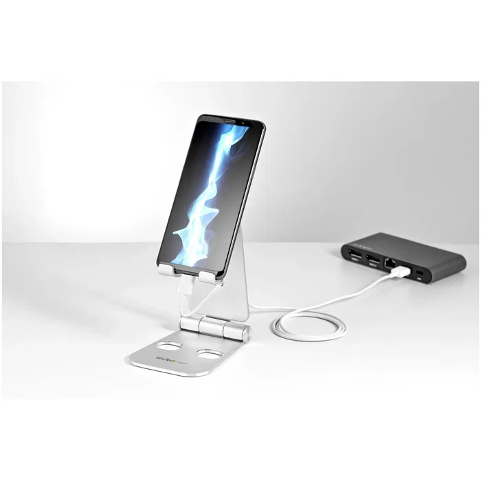 StarTech.com USPTLSTND Soporte para Tableta y Teléfono Móvil, Aluminio, Plegable, Ajustable, Universal para Dispositivos de 4" a 13" y hasta 800g, con Base Antideslizante