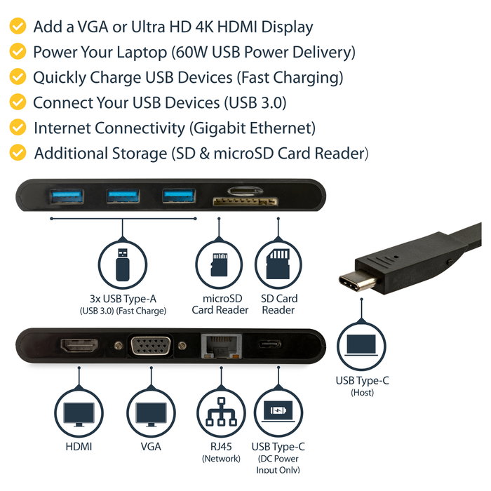 StarTech.com Docking Station USB-C HDMI y VGA DKT30CHVSCPD