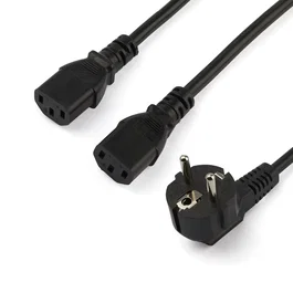 StarTech Cable de Alimentación Y PXT101YEU2M Negro 2m - Enchufe Schuko UE CEE7/7 a 2 Conectores IEC C13 250V 10A para Ordenador, Monitor