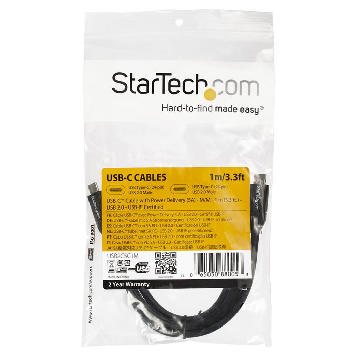StarTech.com Cable USB-C a USB-C de 1m, 5A, USB 2.0, Negro StarTech.com Cable USB-C a USB-C de 1m, 5A, USB 2.0, Negro