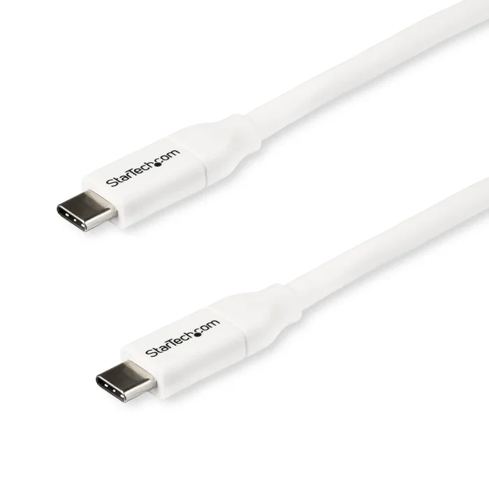 Startech USB2C5C2MW Cable USB-C a USB-C 2m, Blanco, 5A/100W (USB-IF Certified), USB 2.0, Carga Rápida, Compatible con MacBook Pro, Chromebook y Thunderbolt 3