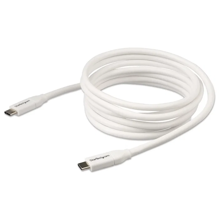 Startech USB2C5C2MW Cable USB-C a USB-C 2m, Blanco, 5A/100W (USB-IF Certified), USB 2.0, Carga Rápida, Compatible con MacBook Pro, Chromebook y Thunderbolt 3