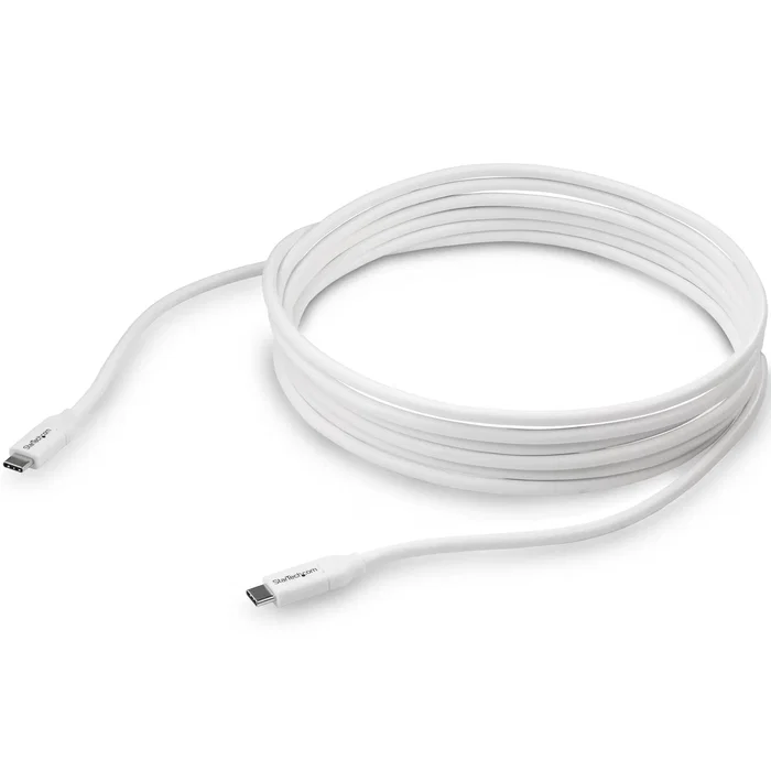 StarTech Cable USB-C a USB-C 4m Blanco, USB 2.0 con Power Delivery PD 5A / 100W Certificado USB-IF, Para Cargar MacBook, Chromebook y Dispositivos Móviles