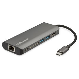 StarTech.com Adaptador USB-C a HDMI 4K con PD 60W, Ethernet GbE, 2 USB 3.0, Lector SD/SDHC/MicroSD - Hub de Puerto Tipo C - Mini Dock para Viajes