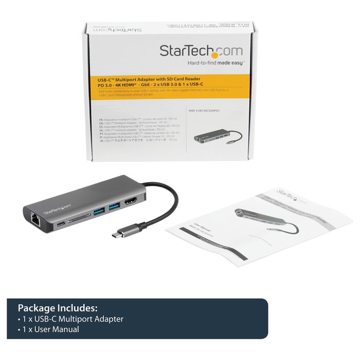 StarTech.com Adaptador USB-C a HDMI 4K con PD 60W, Ethernet GbE, 2 USB 3.0, Lector SD/SDHC/MicroSD - Hub de Puerto Tipo C - Mini Dock para Viajes StarTech.com Adaptador USB-C a HDMI 4K con PD 60W, Ethernet GbE, 2 USB 3.0, Lector SD/SDHC/MicroSD - Hub de Puerto Tipo C - Mini Dock para Viajes