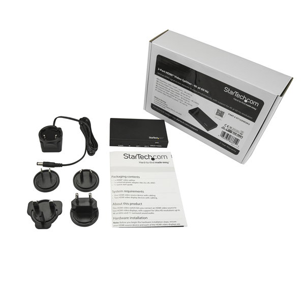 Startech Splitter HDMI 1x2 ST122HD202 4K 60Hz HDR Negro