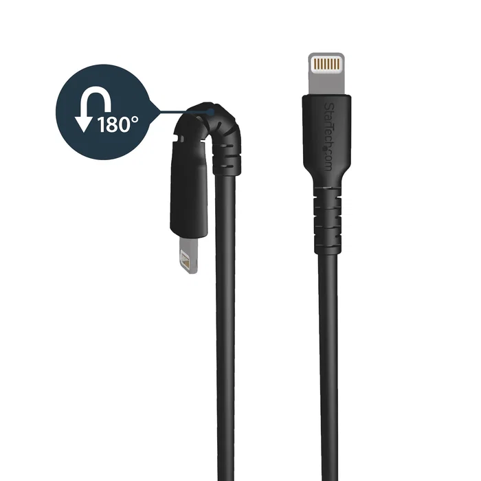 StarTech.com Cable USB A a Lightning 1m Negro, Certificado MFi Apple, Reforzado con Fibra de Aramida, Resistente, TPE, RUSBLTMM1MB