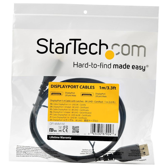 Startech Cable DisplayPort 1.4 a DisplayPort 1.4 Macho-Macho 1m (8K@60Hz, HDR) Certificado VESA - DP2MDP14MM1M