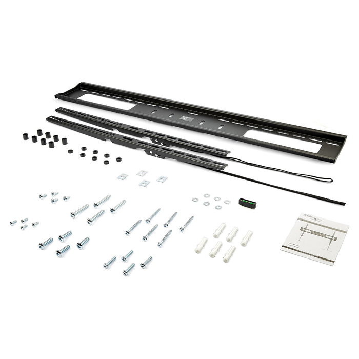 StarTech.com Soporte de Pared para TV Fijo, Compatible con TVs Curvos, Abrazadera de Plástico y Acero, Negro