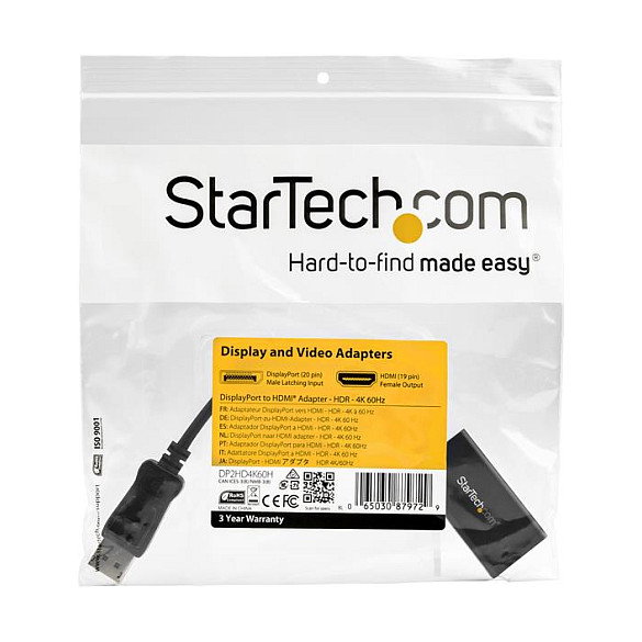StarTech.com Adaptador DisplayPort a HDMI 4K 60Hz HDR Negro StarTech.com Adaptador DisplayPort a HDMI 4K 60Hz HDR Negro
