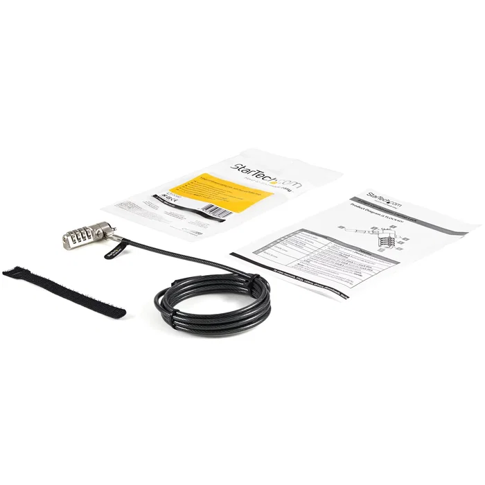 StarTech LTLOCK4D Cable de Seguridad Antirrobo con Candado de Combinación de 4 Dígitos para Portátil, Cable de Acero de 2 metros, Negro y Plata