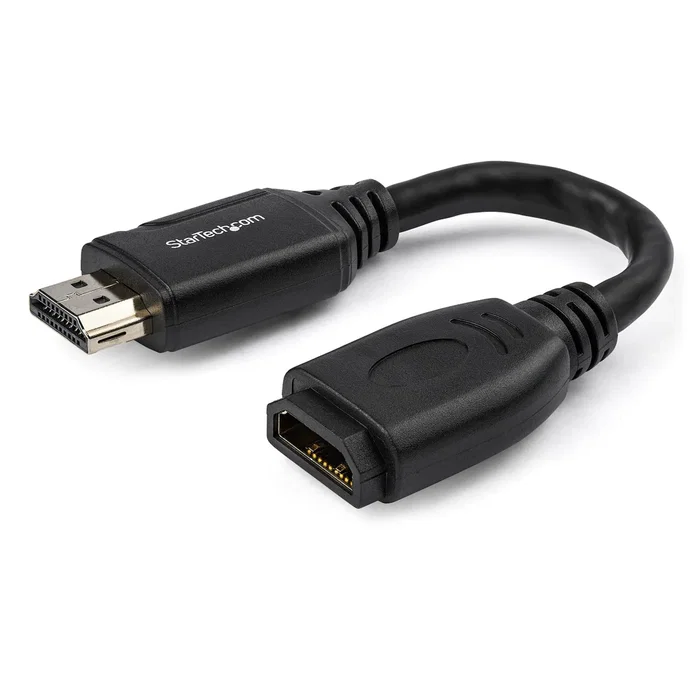 StarTech.com HD2MF6INL Cable Alargador/Extensor HDMI 2.0 Macho-Hembra 15cm, Alta Velocidad 18Gbps, 4K 60Hz, HDR, HDCP 2.2, Audio 32 Canales, Conector de Agarre, Negro