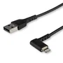 StarTech.com RUSBLTMM1MBR Cable de 1 m Lightning en Ángulo a USB A, Reforzado con Fibra de Aramida, Certificado MFI, Alivio de Tensión, Negro