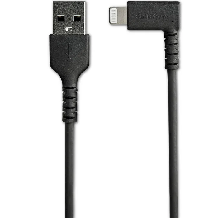 StarTech.com RUSBLTMM1MBR Cable de 1 m Lightning en Ángulo a USB A, Reforzado con Fibra de Aramida, Certificado MFI, Alivio de Tensión, Negro