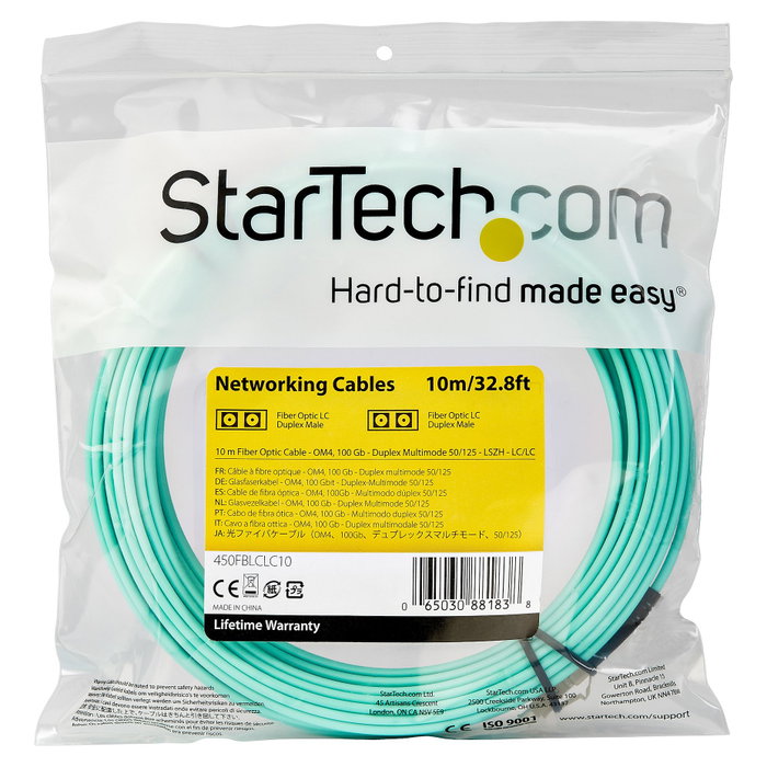 Startech.com Cable de fibra óptica multimodo dúplex 10 m 50/125 LC a LC OM4 LSZH Aqua