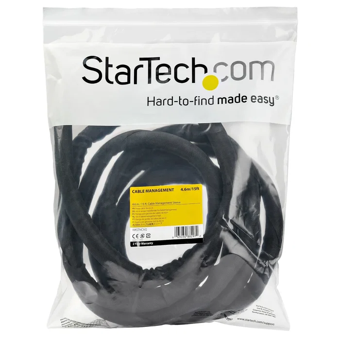 StarTech.com Organizador Flexible de Cables WKSTNCM2 - Pasacables 3.8 cm, Recortable, 4.5 m, Nylon/Poliéster, Negro (1 Pieza)