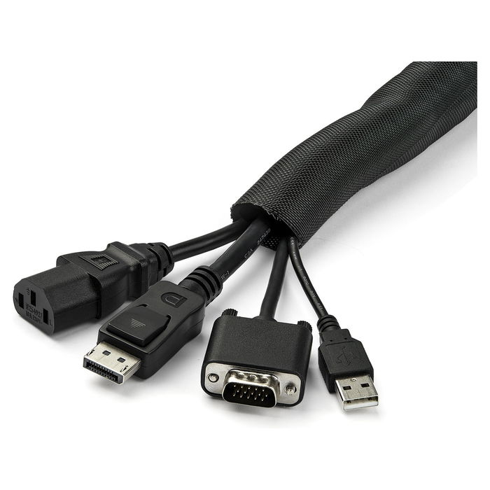 StarTech WKSTNCM2 Manga para Gestión de Cables 4.6m (15 ft), Revestimiento de Tela Recortable, Ocultador y Organizador de Cables