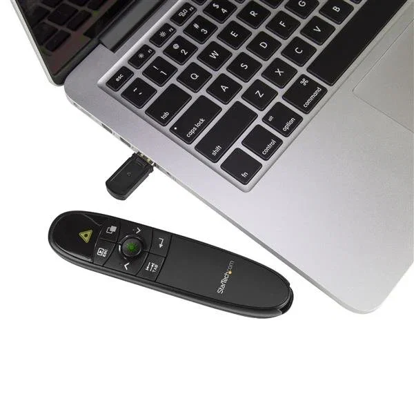 StarTech.com PRESREMOTEG Mando a Distancia para Presentaciones USB Inalámbrico con Puntero Láser Verde, 27m Alcance, Volumen, Mac y Windows