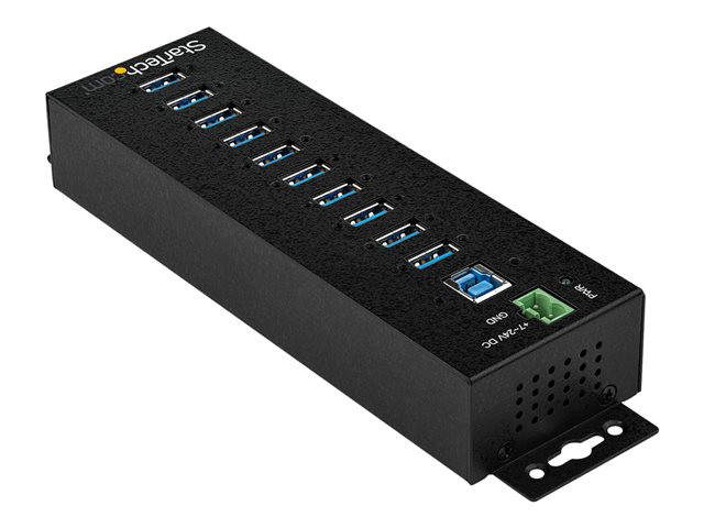 StarTech.com Hub USB 3.0 HB30A10AME - Hub Industrial con 10 Puertos USB 3.2 Gen 1, Alimentación Externa, Montaje en Carril DIN/Pared, Protección ESD y Sobretensiones