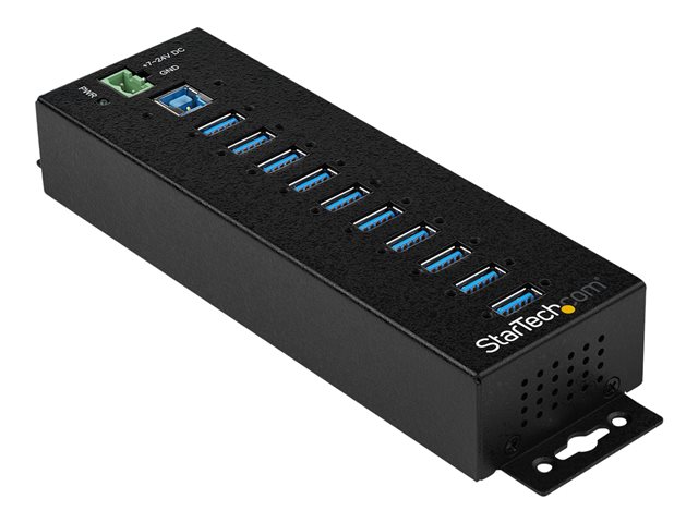 StarTech.com Hub USB 3.0 HB30A10AME - Hub Industrial con 10 Puertos USB 3.2 Gen 1, Alimentación Externa, Montaje en Carril DIN/Pared, Protección ESD y Sobretensiones