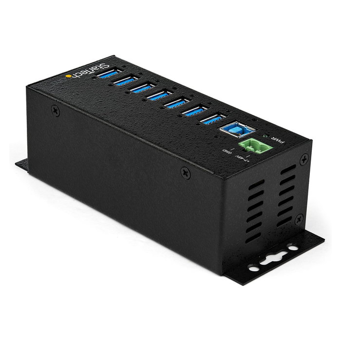 StarTech.com Hub USB Industrial de 7 Puertos con Fuente de Alimentación - USB 3.2 Gen 1 (5 Gbps) para Montaje en Pared, Carril DIN o Mesa