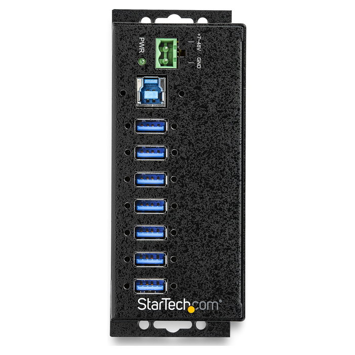 StarTech.com Hub USB Industrial de 7 Puertos con Fuente de Alimentación - USB 3.2 Gen 1 (5 Gbps) para Montaje en Pared, Carril DIN o Mesa