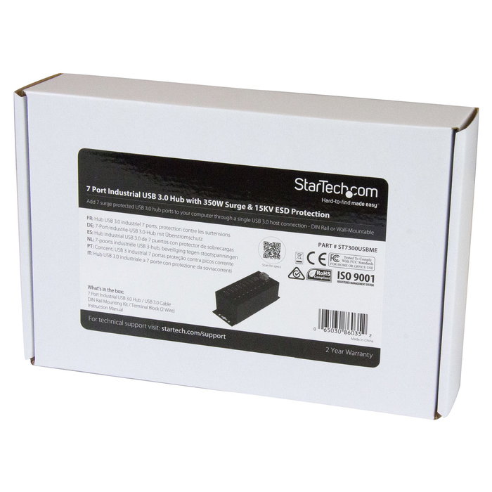 StarTech.com Hub USB Industrial de 7 Puertos con Fuente de Alimentación - USB 3.2 Gen 1 (5 Gbps) para Montaje en Pared, Carril DIN o Mesa