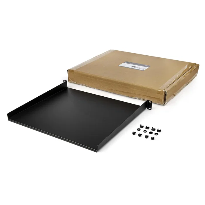 StarTech.com CABSHELF116 Bandeja o Estante Cantilever para Rack 1U, Metálico, Negro, Acero, Capacidad 20kg, Cumple con EIA/ECA-310-E