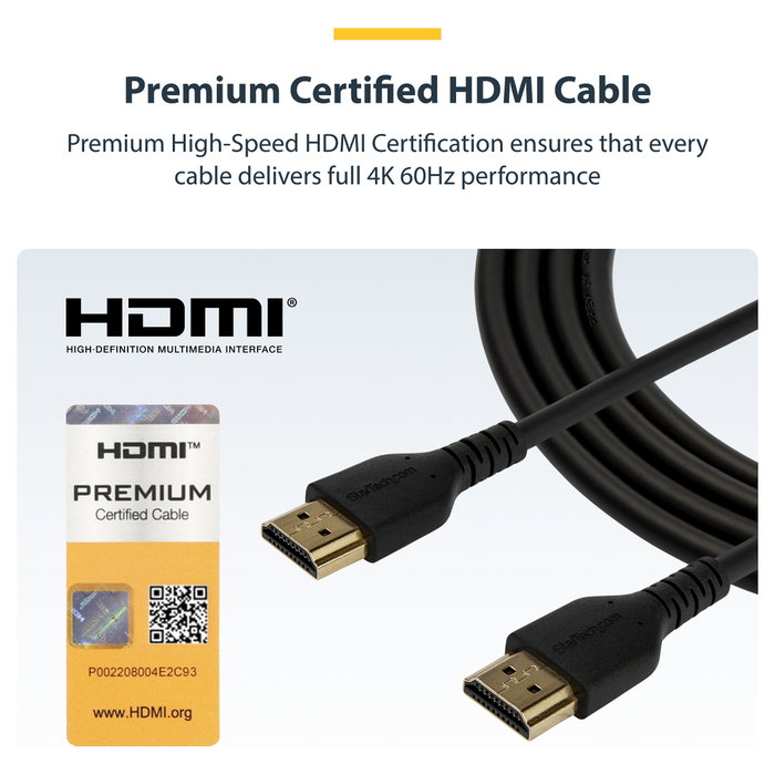 StarTech.com Cable HDMI 2.0 Certificado Premium 2m 4K 60Hz Negro StarTech.com Cable HDMI 2.0 Certificado Premium 2m 4K 60Hz Negro