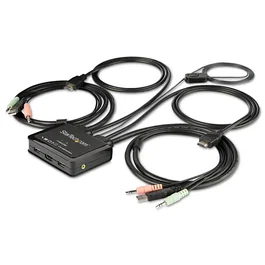 StarTech.com Switch KVM HDMI 2 Puertos - 4K 60Hz Ultra HD UHD - Selector KVM Compacto con Audio y Cable 1,2m - Alimentado por Bus - Negro