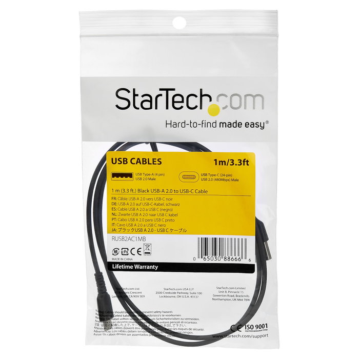 StarTech.com Cable USB-C a USB-C de 1m, 60W, Negro StarTech.com Cable USB-C a USB-C de 1m, 60W, Negro