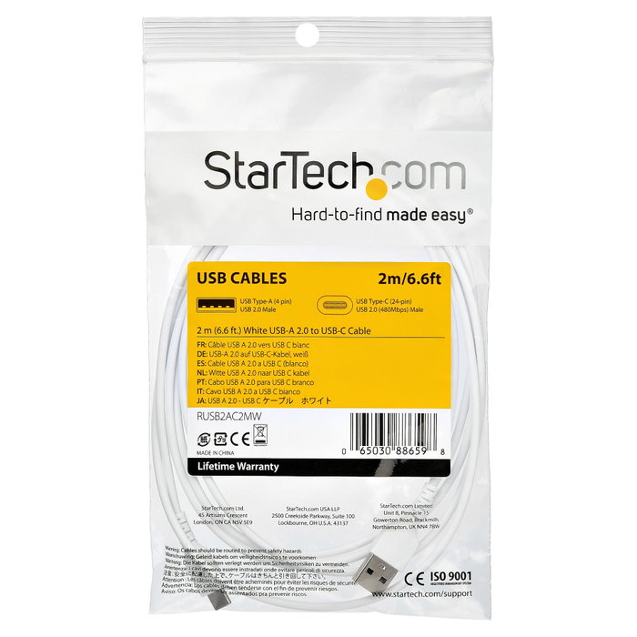 Startech Cable USB 2.0 a USB-C de 2m, Aramid Fiber White Startech Cable USB 2.0 a USB-C de 2m, Aramid Fiber White