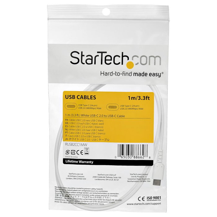 Cable USB C Startech RUSB2CC1MW Blanco 1 m