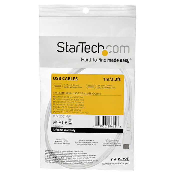 StarTech.com Cable USB-C a USB-C de 1m, Carga Rápida 60W, Blanco StarTech.com Cable USB-C a USB-C de 1m, Carga Rápida 60W, Blanco