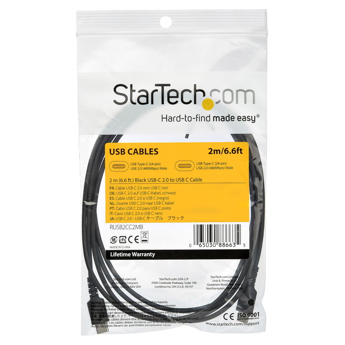 StarTech.com Cable USB-C a USB-C de 2m, 60W, Negro StarTech.com Cable USB-C a USB-C de 2m, 60W, Negro
