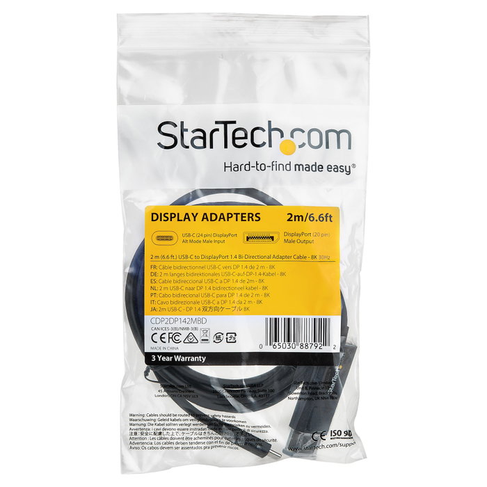 StarTech.com Cable USB-C a DisplayPort 1.4 Bidireccional 2m - Macho a Macho